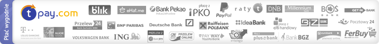 Umożliwiamy szybkie płatności internetowe za pomocą serwisu Tpay.pl, do wyboru jest aż 40 banków i płatności kartami VISA/MASTERCARD